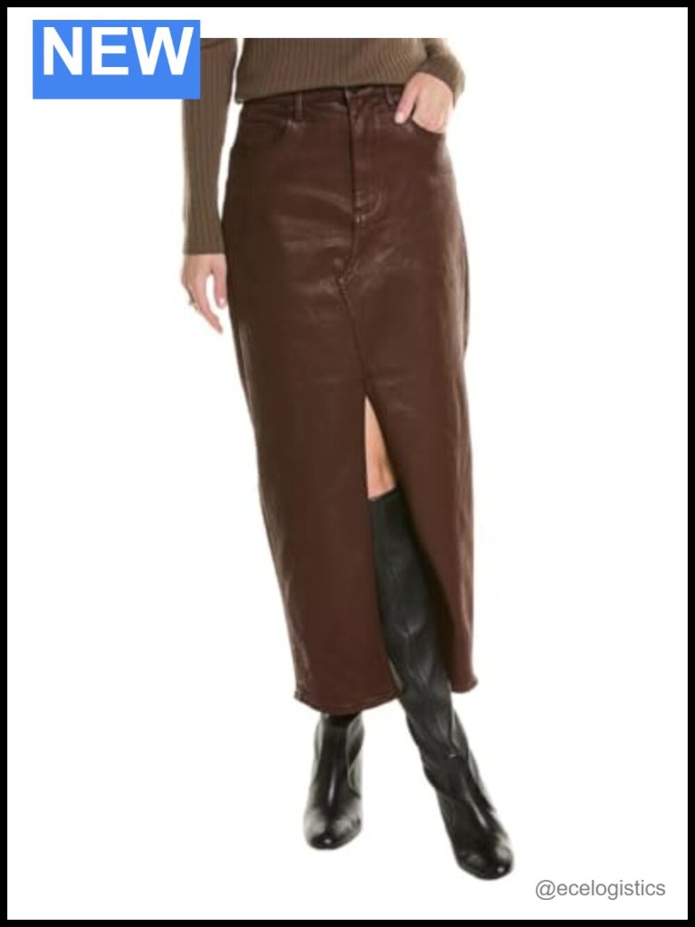 Coated Denim High Rise Midi Skirt Midi Hand Wash Casual